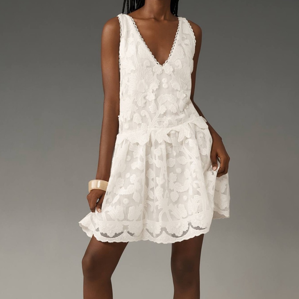By Anthropologie Sleeveless V-Neck Lace Swing Mini Dress XS